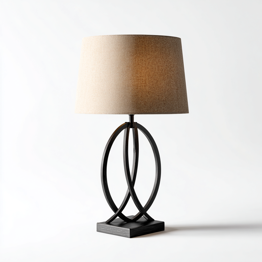 Tischlampe Metall und Stoff 30x30x55 cm - Schwarz-Beige - modern-Warmthena