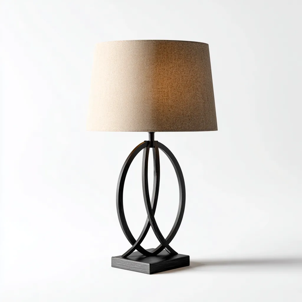 Tischlampe Metall und Stoff 30x30x55 cm - Schwarz-Beige - modern-Warmthena