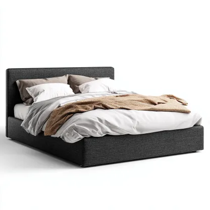 Doppelbett mit Stoffbezug und Stauraum - 200x160x95 cm - dunkelgrau - modernes Design-Warmthena