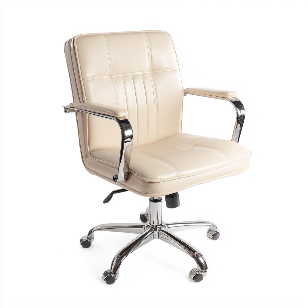 Bürostuhl 65x65x105 cm - Kunstleder und Metall - beige - ergonomisches Design mit Armlehnen-Warmthena