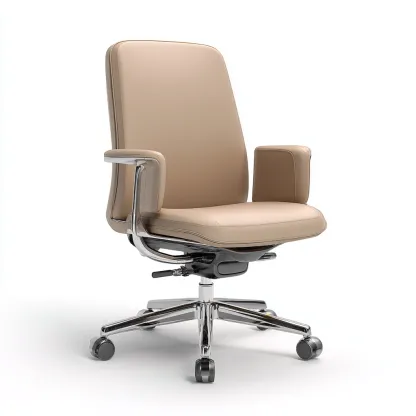 Bürostuhl aus Echtleder mit Armlehnen und Rollen - 65x65x115 cm - Beige - Ergonomisches Design-Warmthena