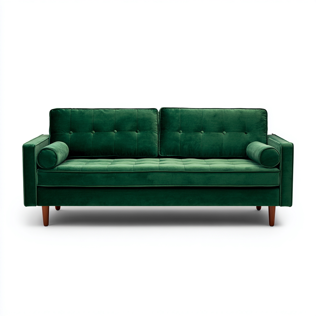 Gerades Sofa aus Samt 180x85x85 cm - smaragdgrün - Retro-Design mit Holzfüßen-Warmthena
