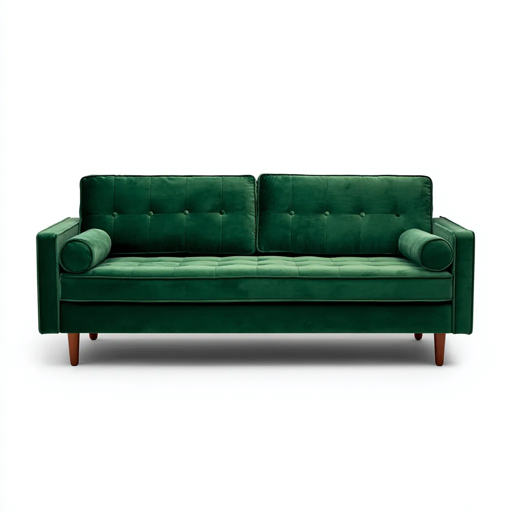 Gerades Sofa aus Samt 180x85x85 cm - smaragdgrün - Retro-Design mit Holzfüßen-Warmthena