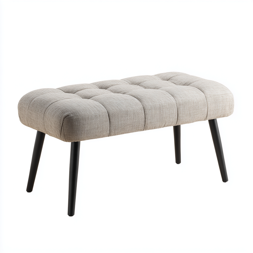 Bank am Bettende aus Stoff und Holz - 90x38x45 cm - Hellbeige - Modernes skandinavisches Design-Warmthena