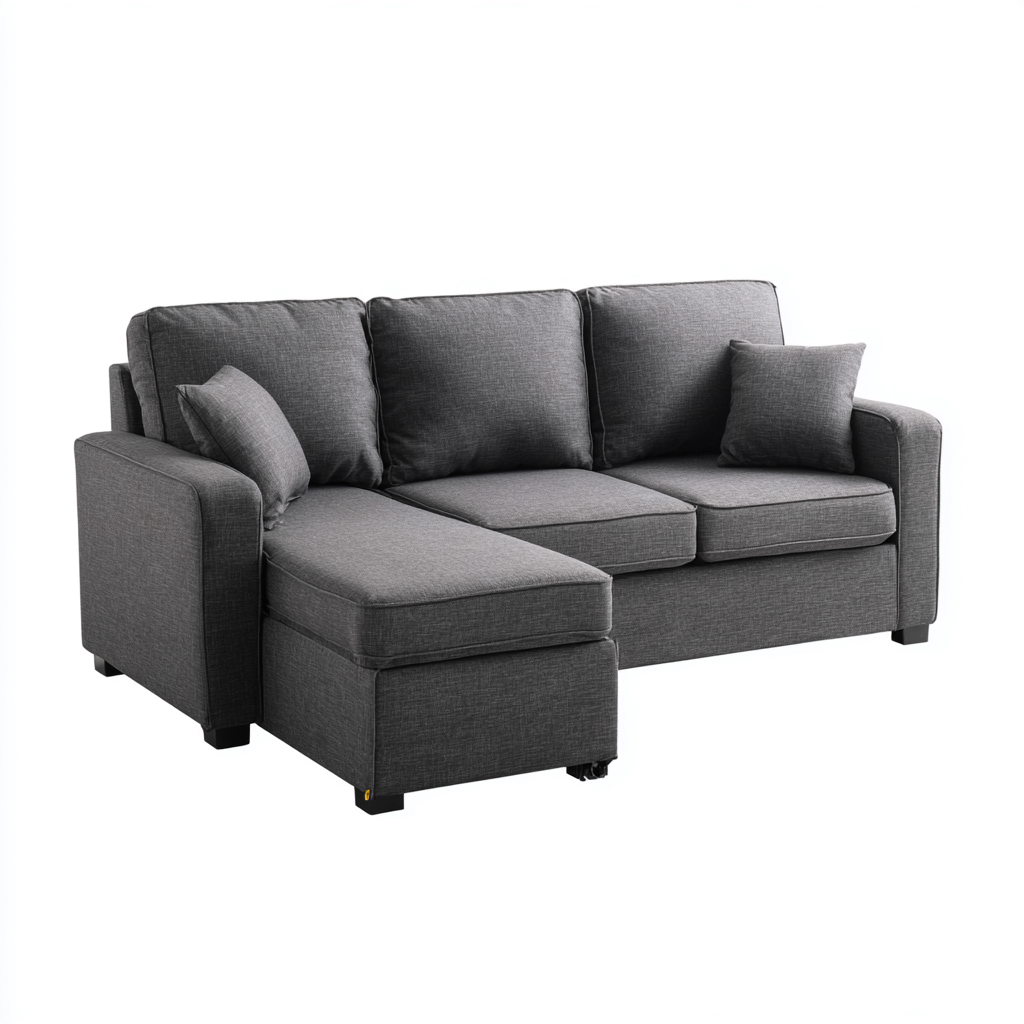 Ecksofa - Stoffpolsterung - 245x155x90 cm - Dunkelgrau - Mit Stauraum und Schlafoption-Warmthena