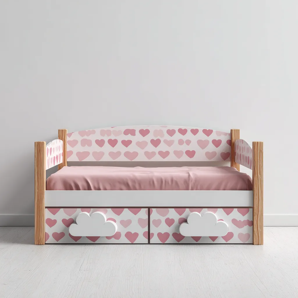 Kinderbett Holz 190x90x85 cm - Weiß-Rosa - Mit Aufbewahrungsschubladen-Warmthena