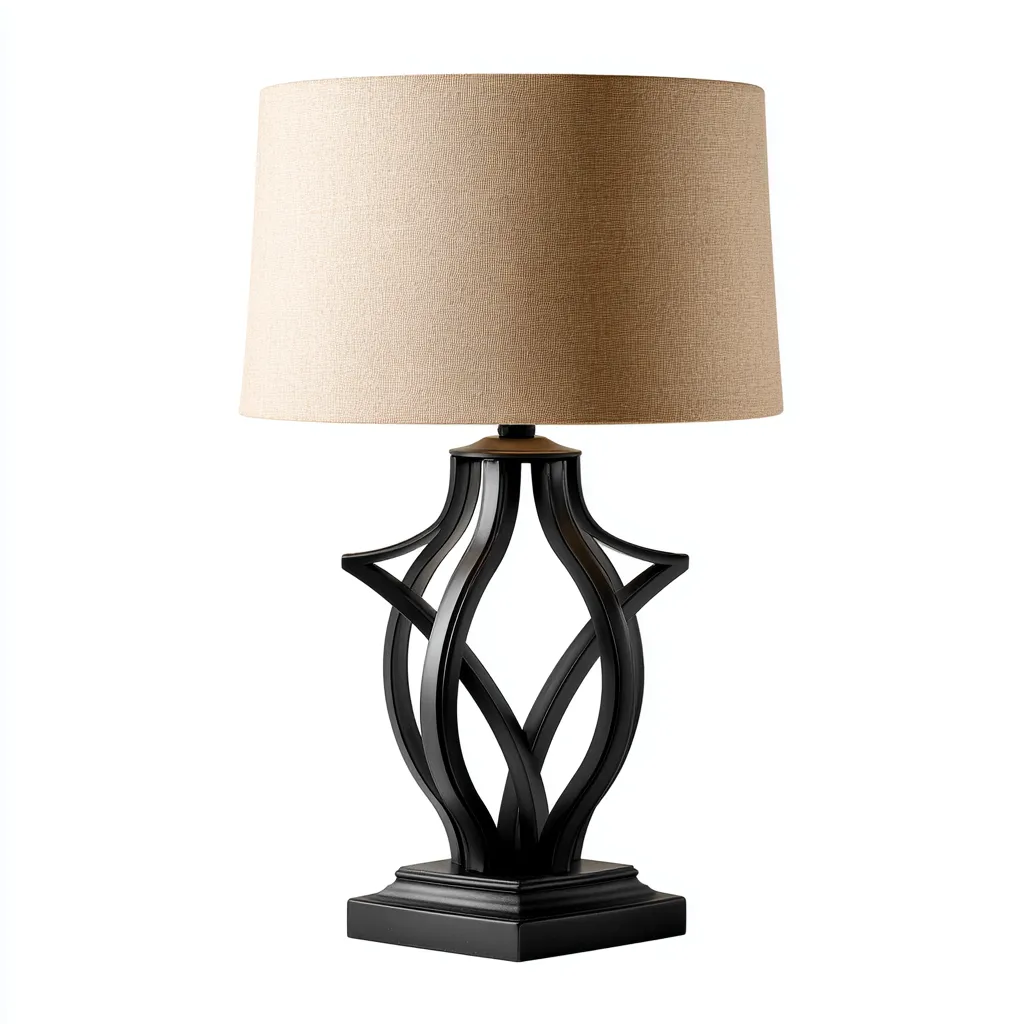 Tischlampe 35x35x60 cm - Metall und Leinen - Schwarz-Beige - klassisches Design mit Stoffschirm-Warmthena