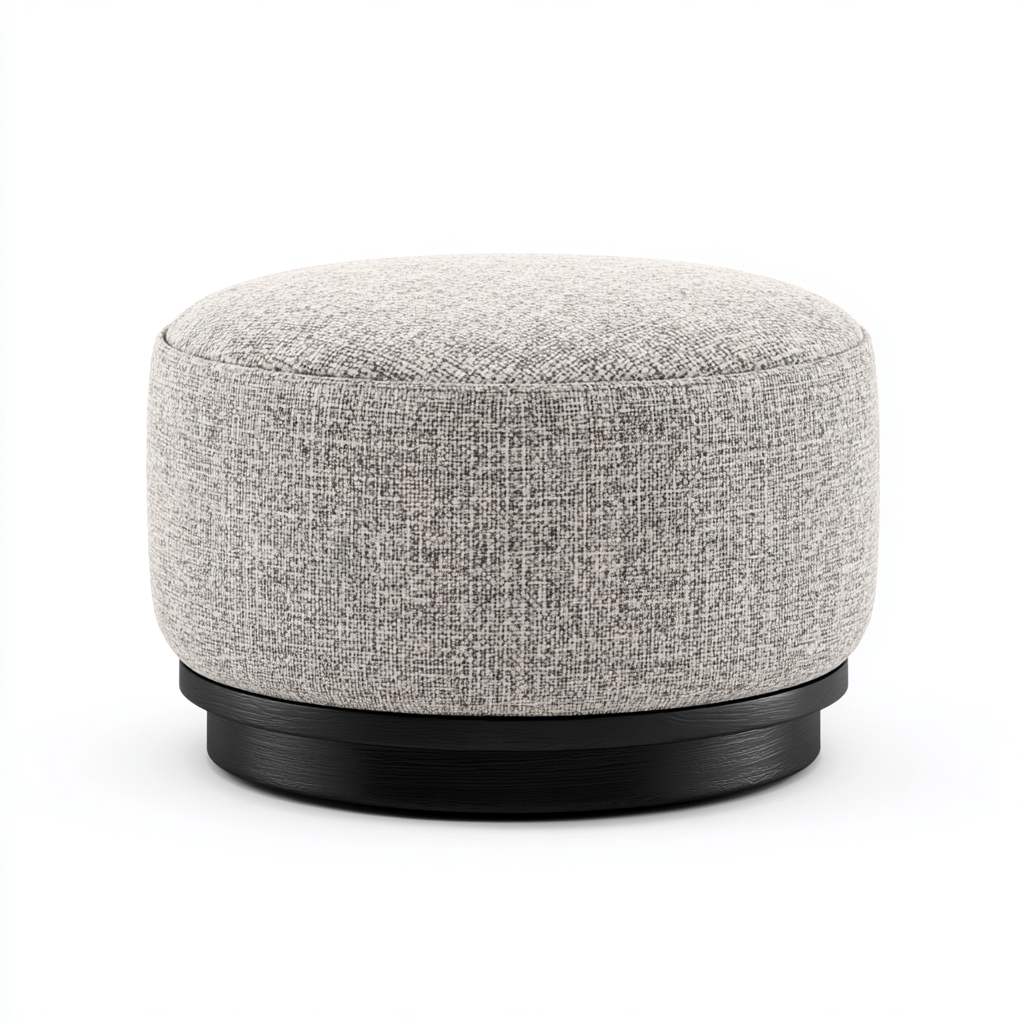 Fußhocker rund aus Stoff und Holz 45x45x40 cm - hellbeige - modernes minimalistisches Design-Warmthena