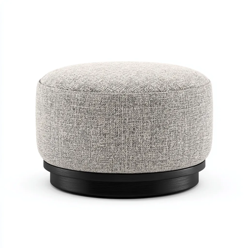 Fußhocker rund aus Stoff und Holz 45x45x40 cm - hellbeige - modernes minimalistisches Design-Warmthena