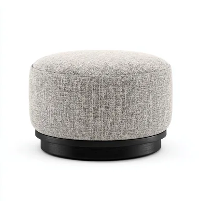 Fußhocker rund aus Stoff und Holz 45x45x40 cm - hellbeige - modernes minimalistisches Design-Warmthena