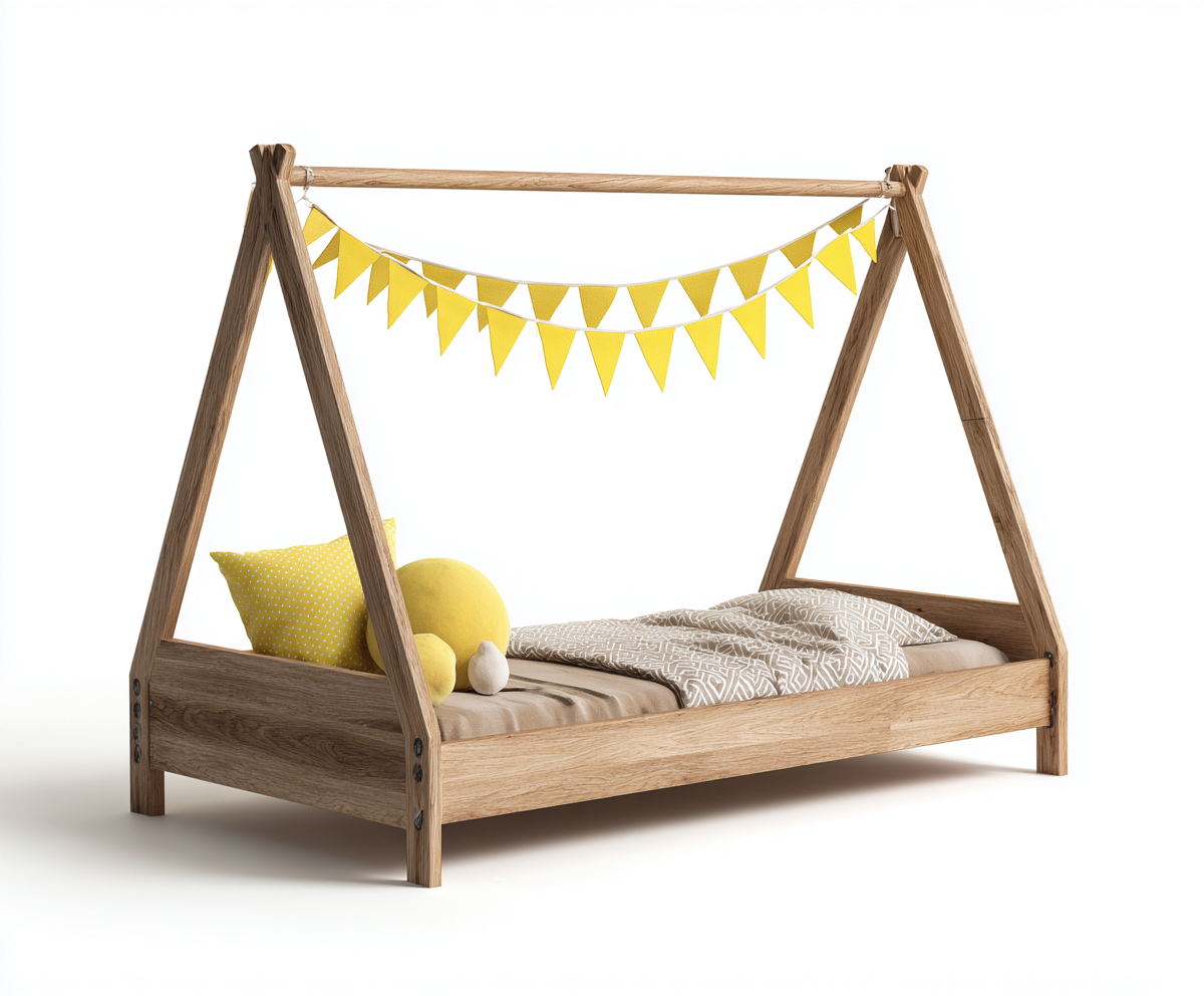 Kinderbett aus Holz 200x100x120 cm - natur - skandinavisches Tipi-Design für Kinderzimmer-Warmthena