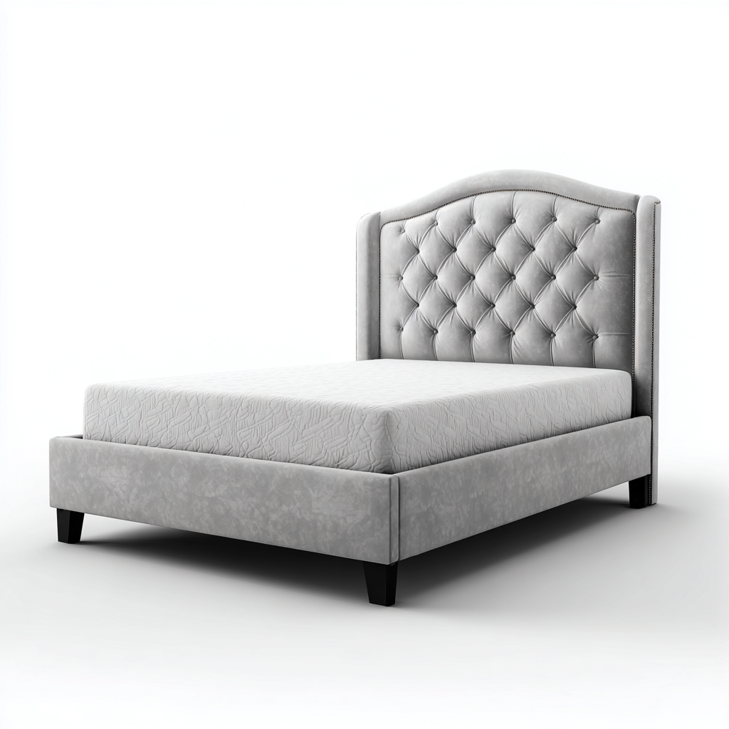 Doppelbett Samt 200x160x115 cm - hellgrau - klassisch - mit Chesterfield-Kopfteil und Holzbeinen-Warmthena