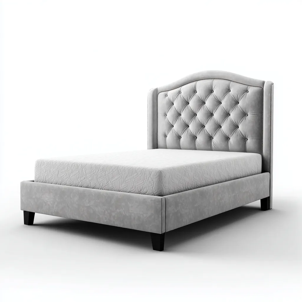 Doppelbett Samt 200x160x115 cm - hellgrau - klassisch - mit Chesterfield-Kopfteil und Holzbeinen-Warmthena