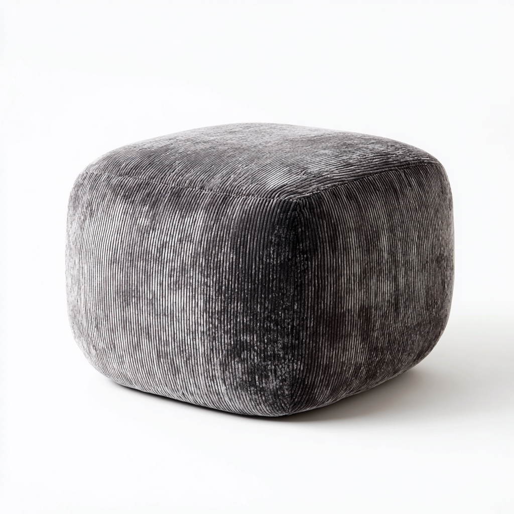 Fußhocker Samt 45x45x40 cm - Grau - Modernes Design mit gerippter Oberfläche-Warmthena