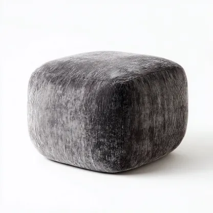 Fußhocker Samt 45x45x40 cm - Grau - Modernes Design mit gerippter Oberfläche-Warmthena