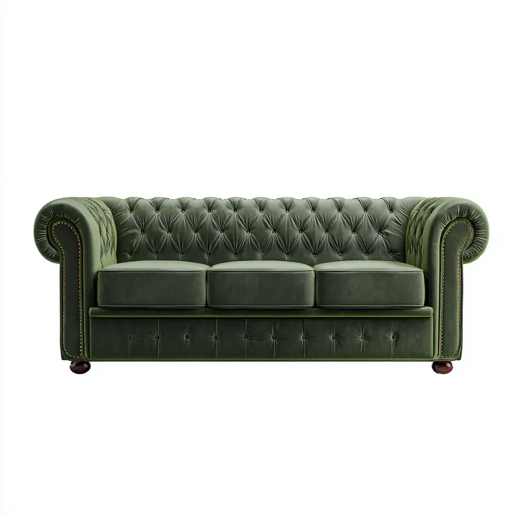 Gerades Sofa - Dreisitzer Sofa aus Samt - 210x90x78 cm - Dunkelgrün - Klassischer Chesterfield-Stil mit Knopfheftung-Warmthena