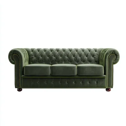 Gerades Sofa - Dreisitzer Sofa aus Samt - 210x90x78 cm - Dunkelgrün - Klassischer Chesterfield-Stil mit Knopfheftung-Warmthena