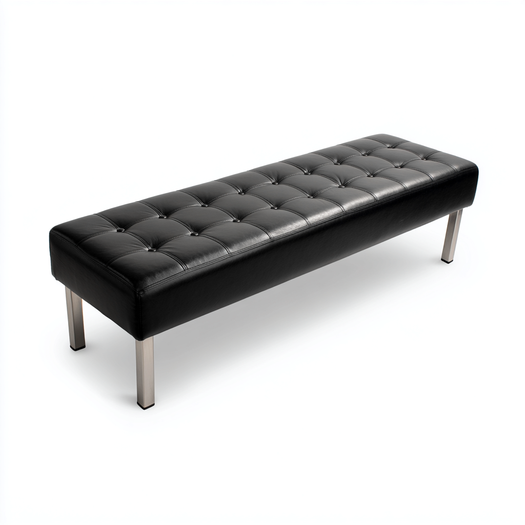 Bank am Bettende aus Echtleder und Metall - 120x40x45 cm - Schwarz - Modernes Design-Warmthena
