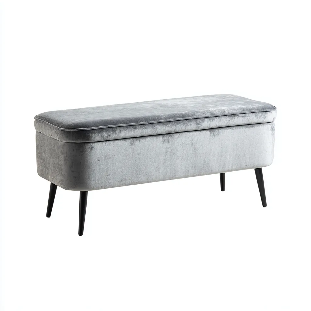 Bank am Bettende - Samtstoff - 115x40x45 cm - Hellgrau - Modernes Design mit Stauraum und Metallbeinen-Warmthena