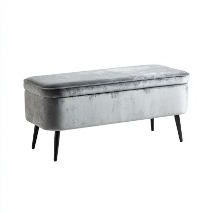 Bank am Bettende - Samtstoff - 115x40x45 cm - Hellgrau - Modernes Design mit Stauraum und Metallbeinen-Warmthena