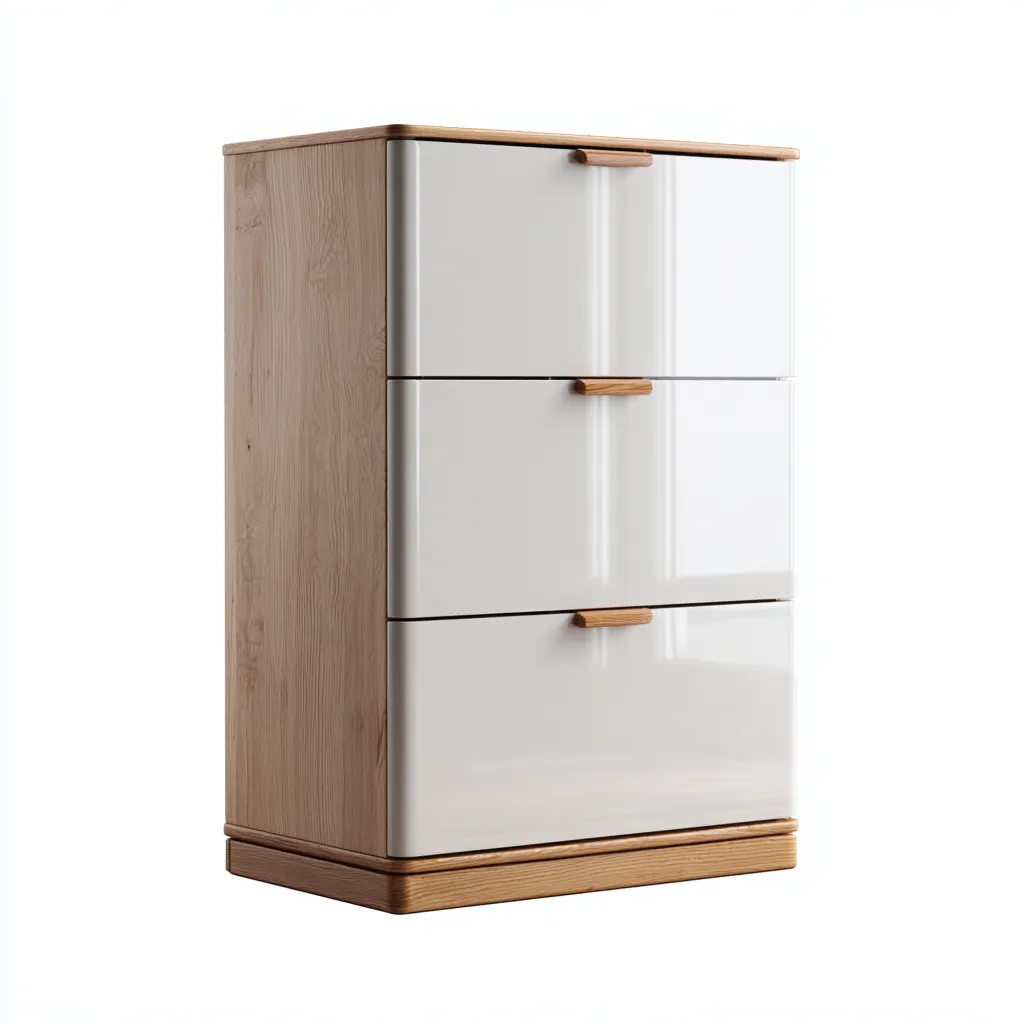 Schuhschrank 70x35x110 cm - Holzwerkstoff - weiß-naturfarben - modernes Design mit Klapptüren-Warmthena