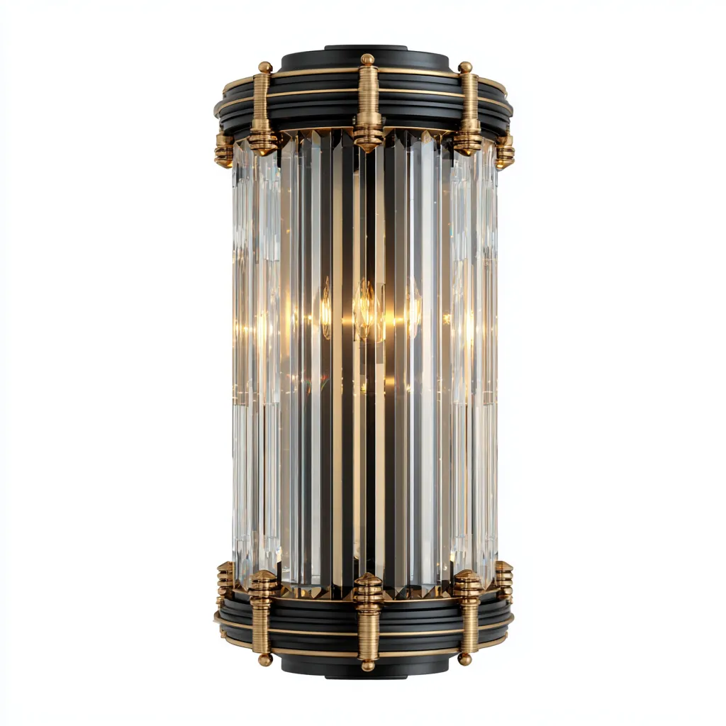 Wandleuchte Kristall und Metall 18x12x40 cm - schwarz-gold - modern - mit Glasprismen-Warmthena