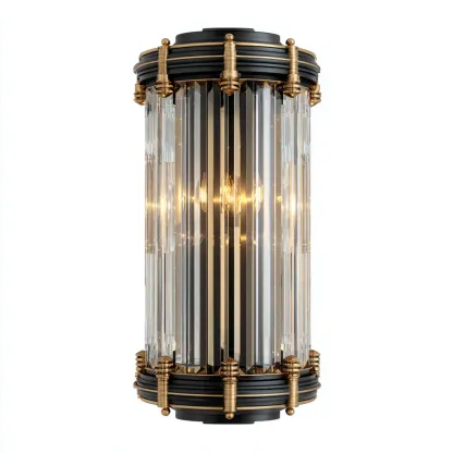 Wandleuchte Kristall und Metall 18x12x40 cm - schwarz-gold - modern - mit Glasprismen-Warmthena