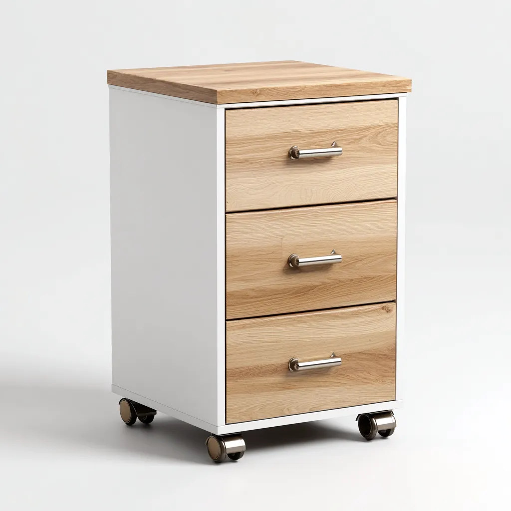 Aktenschrank aus Holz und Metall 45x40x65 cm - weiß-hellbraun - 3 Schubladen - mit Rollen - modernes Design-Warmthena