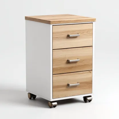 Aktenschrank aus Holz und Metall 45x40x65 cm - weiß-hellbraun - 3 Schubladen - mit Rollen - modernes Design-Warmthena