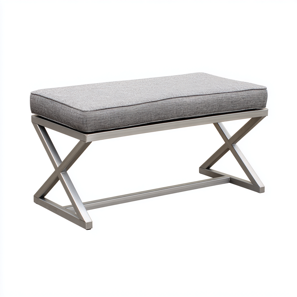 Bank am Bettende Stoff-Metall 100x40x45 cm - hellgrau - modern - mit X-förmigem Gestell und gepolsterter Sitzfläche-Warmthena