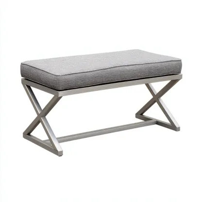 Bank am Bettende Stoff-Metall 100x40x45 cm - hellgrau - modern - mit X-förmigem Gestell und gepolsterter Sitzfläche-Warmthena