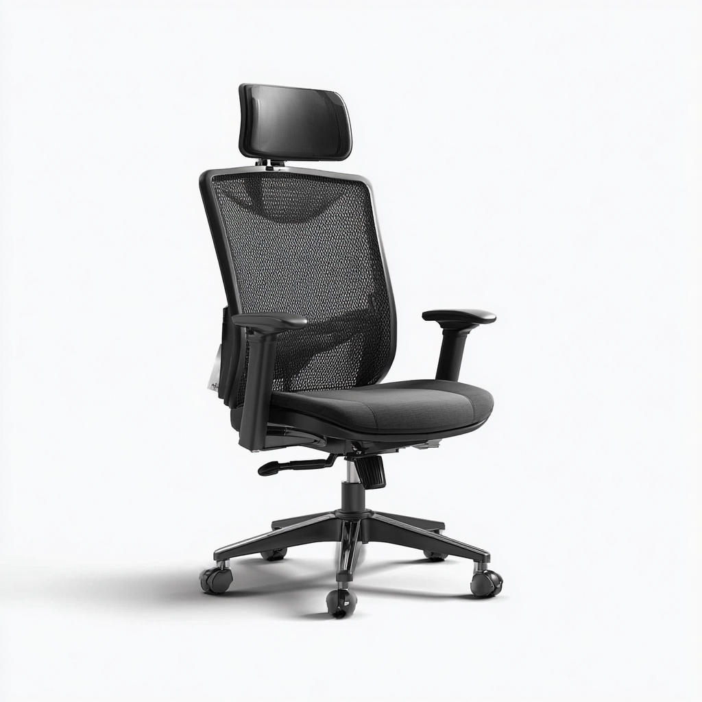 Bürostuhl 68x68x125 cm - Netzstoff und Kunststoff - schwarz - ergonomisches Design mit Kopfstütze-Warmthena
