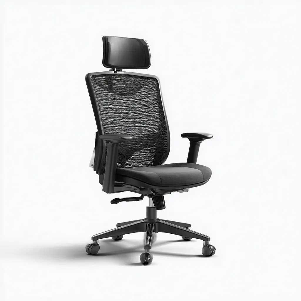 Bürostuhl 68x68x125 cm - Netzstoff und Kunststoff - schwarz - ergonomisches Design mit Kopfstütze-Warmthena