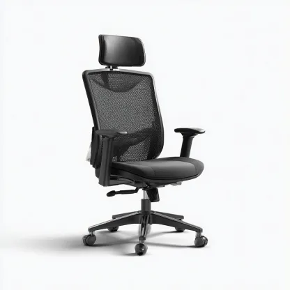 Bürostuhl 68x68x125 cm - Netzstoff und Kunststoff - schwarz - ergonomisches Design mit Kopfstütze-Warmthena