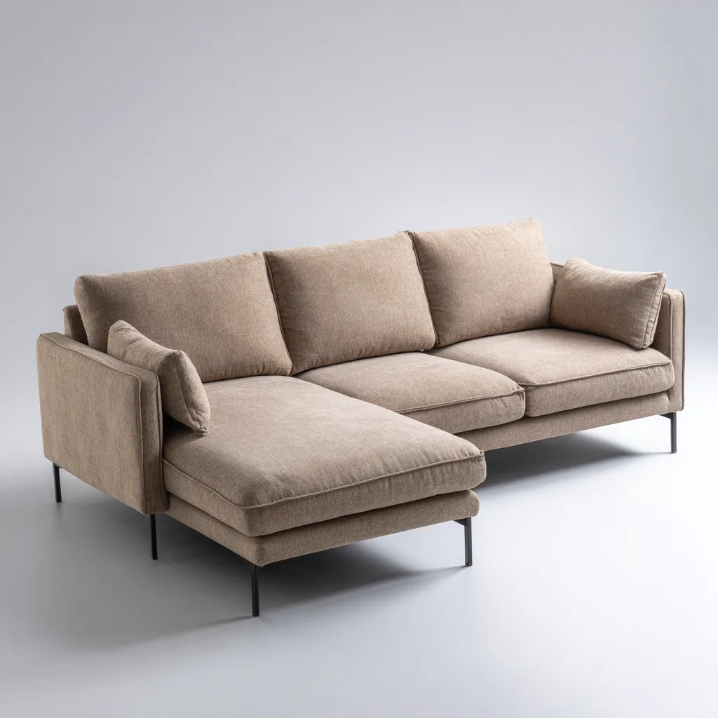 Ecksofa aus Stoff und Metall 260x160x85 cm - hellbraun - modernes Design für Wohnzimmer-Warmthena