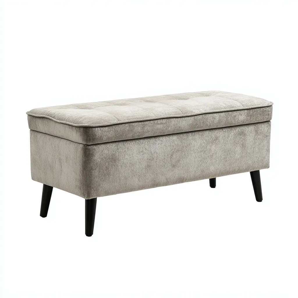 Bank am Bettende Stoff 105x42x46 cm - beige - modern - mit gepolsterter Sitzfläche und Stauraumfunktion-Warmthena
