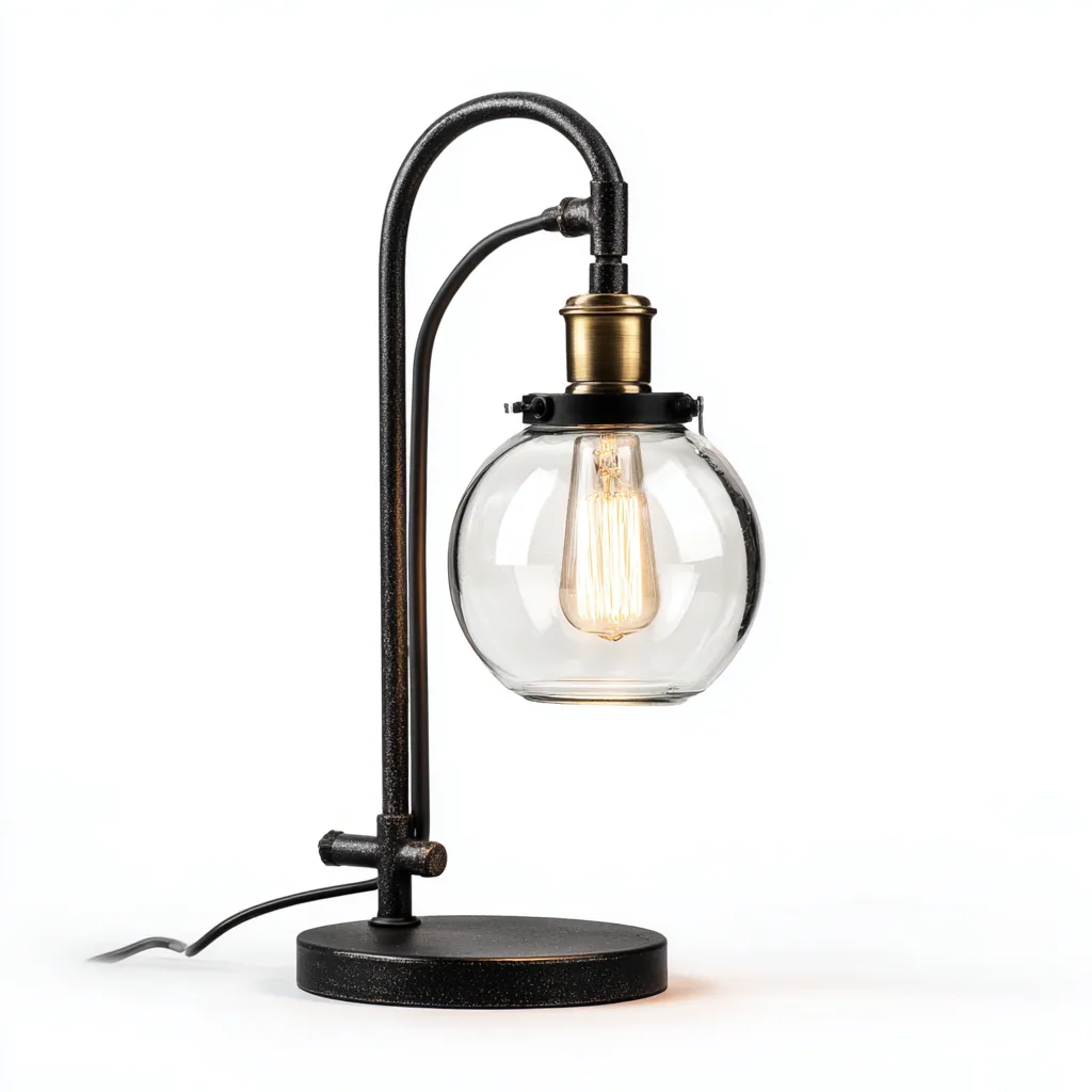 Tischlampe 20x20x45 cm - Metall und Glas - schwarz-klar - industrielles Design-Warmthena