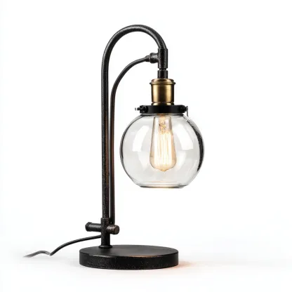 Tischlampe 20x20x45 cm - Metall und Glas - schwarz-klar - industrielles Design-Warmthena