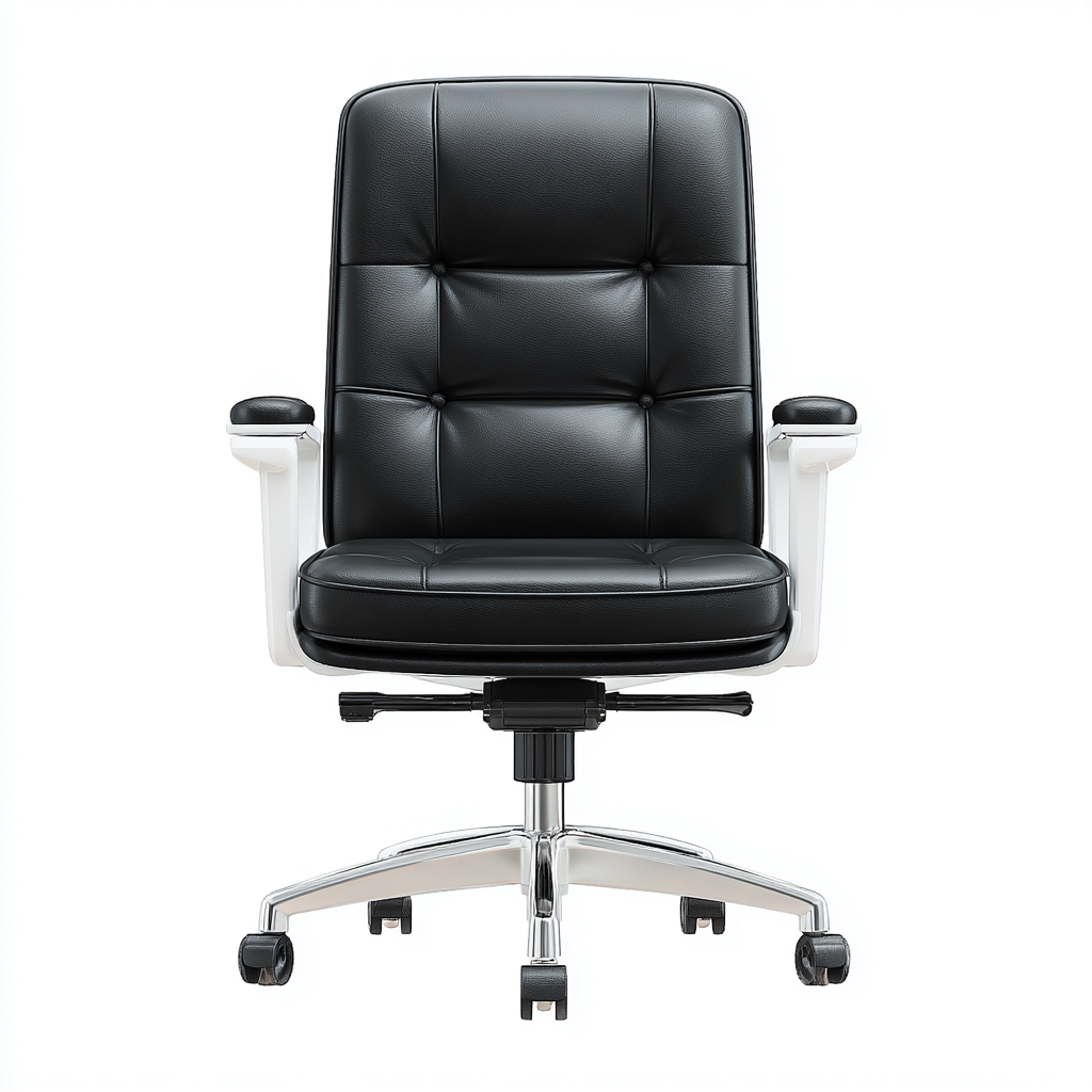 Bürostuhl aus Echtleder mit Armlehnen und Rollen - 66x68x112 cm - Schwarz-Weiß - Modernes Design-Warmthena