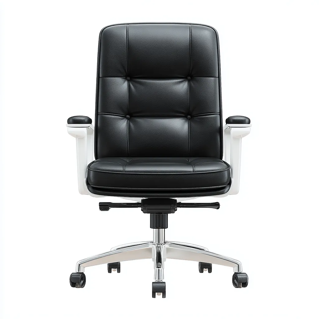 Bürostuhl aus Echtleder mit Armlehnen und Rollen - 66x68x112 cm - Schwarz-Weiß - Modernes Design-Warmthena