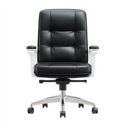 Bürostuhl aus Echtleder mit Armlehnen und Rollen - 66x68x112 cm - Schwarz-Weiß - Modernes Design-Warmthena