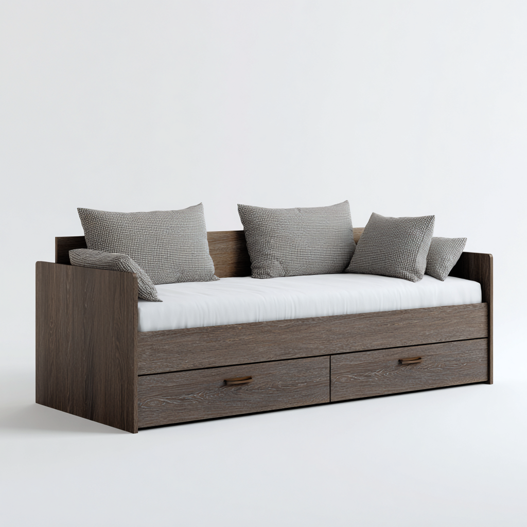 Schlafsofa - Holzwerkstoff - 200x90x75 cm - Dunkelbraun - Mit Stauraum und Kissen-Warmthena