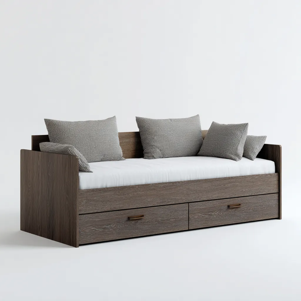 Schlafsofa - Holzwerkstoff - 200x90x75 cm - Dunkelbraun - Mit Stauraum und Kissen-Warmthena