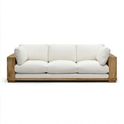 Gerades Sofa - Dreisitzer Sofa aus Stoff und Massivholz - 200x90x85 cm - Cremeweiß - Natürliches skandinavisches Design-Warmthena