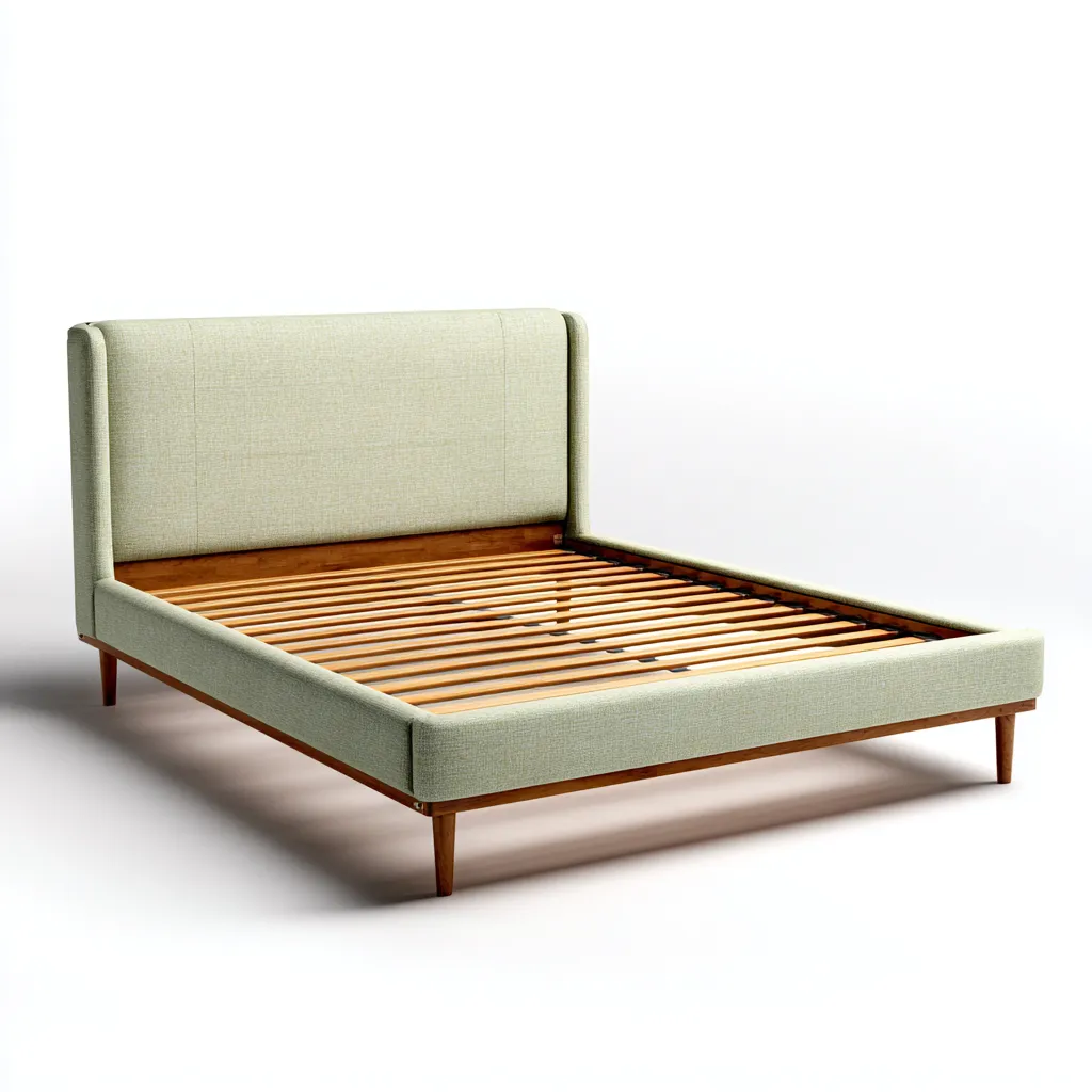 Doppelbett - Stoffpolster und Holzrahmen - 200x160x100 cm - Hellbeige - Skandinavisches Design mit Holzbeinen-Warmthena