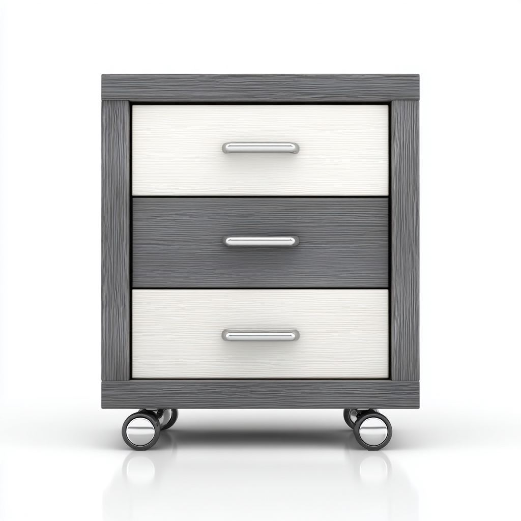 Aktenschrank 45x40x60 cm mit 3 Schubladen - Holzwerkstoff - grau-weiß - mobil auf Rollen - modernes Design-Warmthena