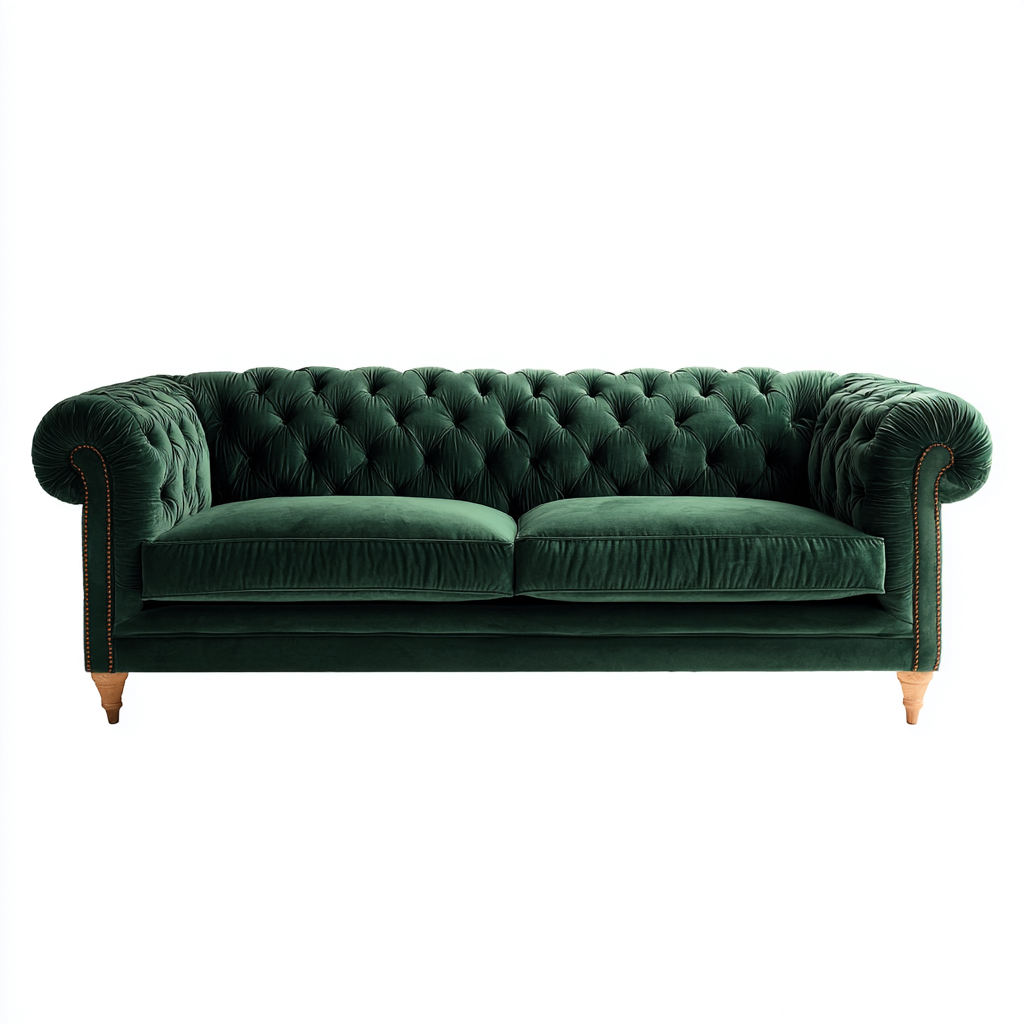 Gerades Sofa - Dreisitzer Sofa aus Samt - 210x95x85 cm - Smaragdgrün - Klassischer Chesterfield-Stil mit Knopfheftung-Warmthena