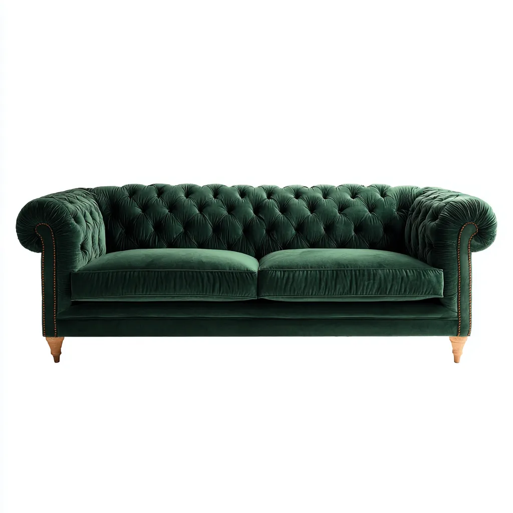 Gerades Sofa - Dreisitzer Sofa aus Samt - 210x95x85 cm - Smaragdgrün - Klassischer Chesterfield-Stil mit Knopfheftung-Warmthena