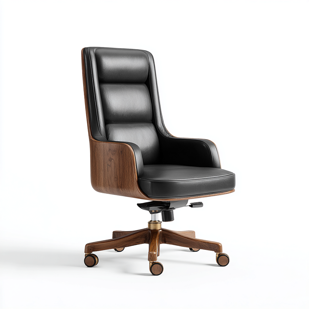 Bürostuhl Holz und Kunstleder 68x68x115 cm - Schwarz-Braun - drehbar mit Rollen-Warmthena