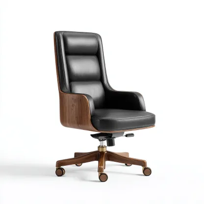 Bürostuhl Holz und Kunstleder 68x68x115 cm - Schwarz-Braun - drehbar mit Rollen-Warmthena